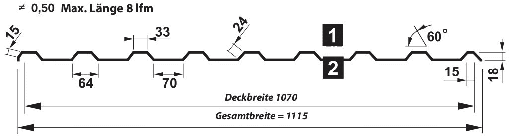 Trapezblech Dach 18-134 – T18M - Technische Zeichnung
