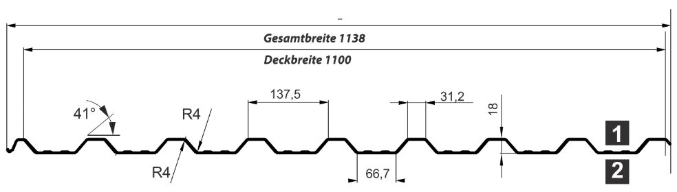 Trapezblech Dach 18-137 – T18DR - Technische Zeichnung