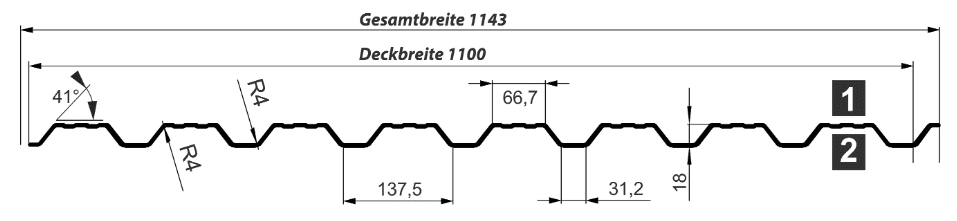 Trapezblech Wand 18-137 – T18DR - Technische Zeichnung